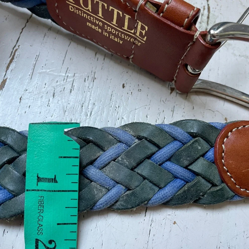 Tuttle Mens Braided Leather Textile Two Tone Blue Made in Italy Size 44 Golf